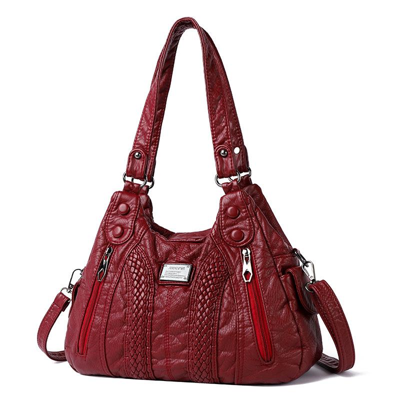 Weiche Ledertasche Damenmode One-Shoulder Crossbody Bag Gewaschenes Leder Damen mittleren Alters Casual Muttertasche