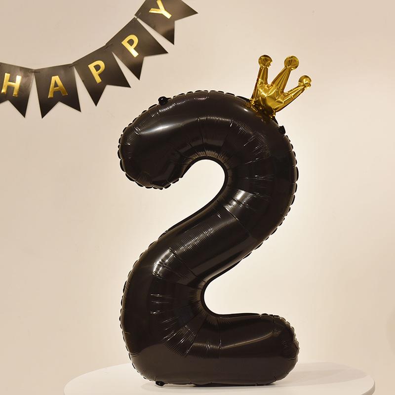 40” Black Crown Birthday Number Balloons - First Birthday Party Photo Props & Decoration