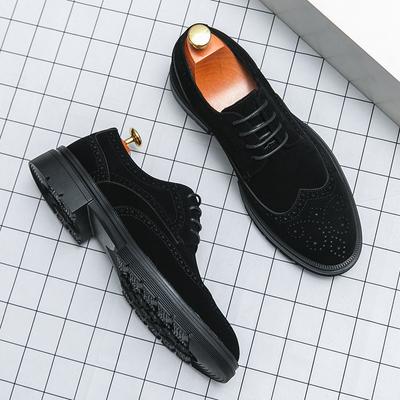 Fashion British Style Men's Lace Up Brogue Shoes High-end Brand Business Dress Shoes Classic Brown Men's Suede Leather Shoes Anti Slip