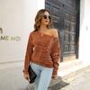 QICED Women's Fashion Casual Solid Color Print Autumn Winter Long Sleeve One Shoulder Loose Sweaters