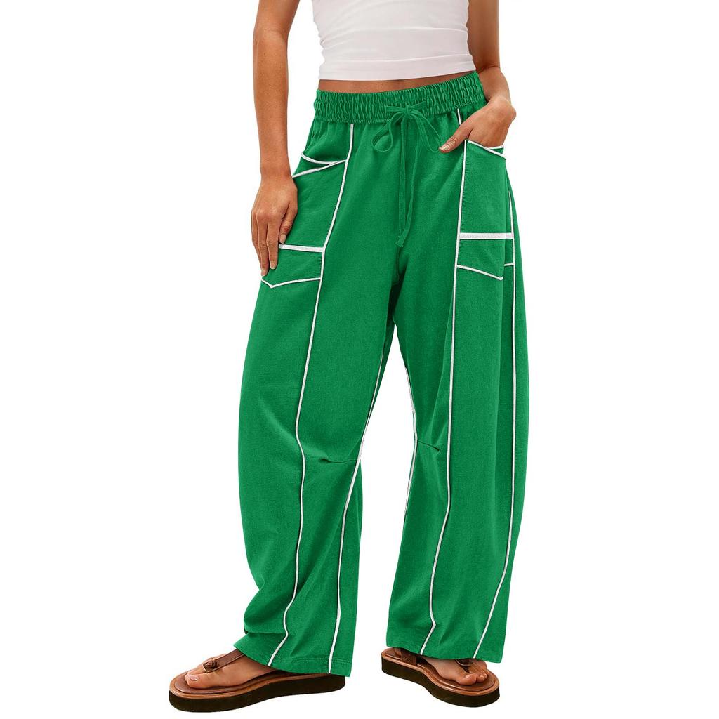 Women's Wide Leg Pants With High Waisted Straight Leg And Spliced Pocket Casual Pants