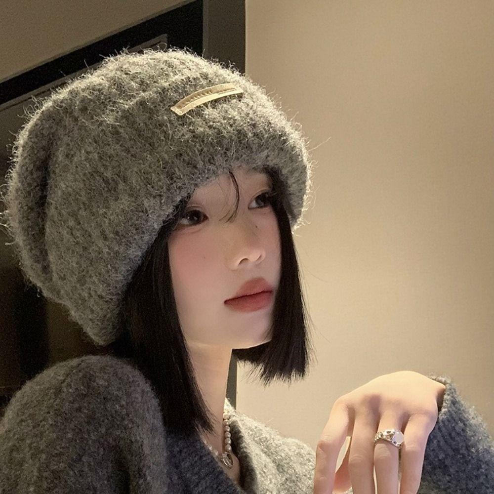 Thickened Chic Knitted Hat Korean Style Pullover Hat Fashion Beanies Hat  Autumn/Winter