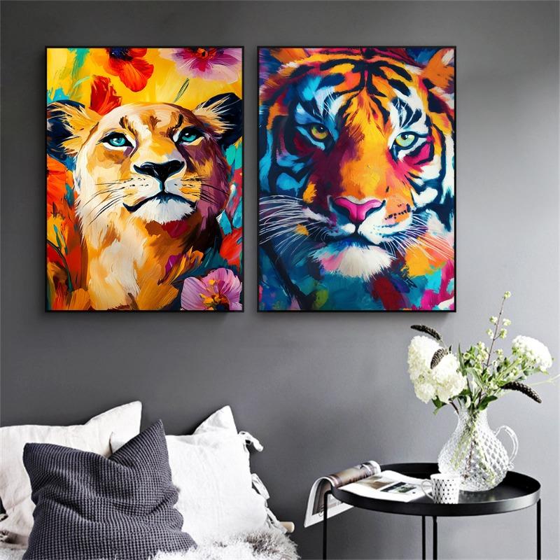 Lebhafter Pavian-Druck Gepard Safari Tier Bunte Drucke Poster Botanisch Nashorn Flamingo Leinwandmalerei Heim Schlafzimmer Dekor