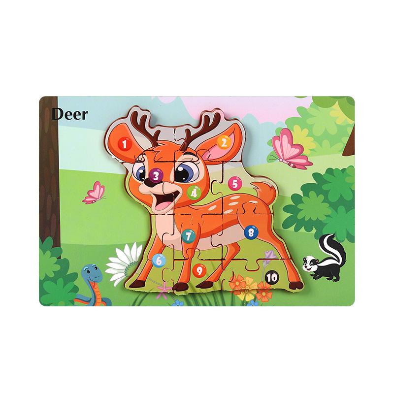 Деревянная трехмерная пазл-пряжка животное фигурка транспорта раннее развитие познание деревянная детская игрушка олений