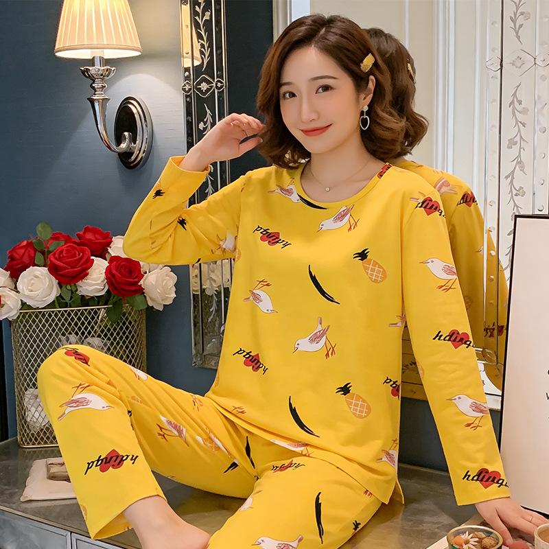 Sweet plaid rabbit bear pajamas women's spring and autumn cute cartoon loose round neck women's loungewear long suit