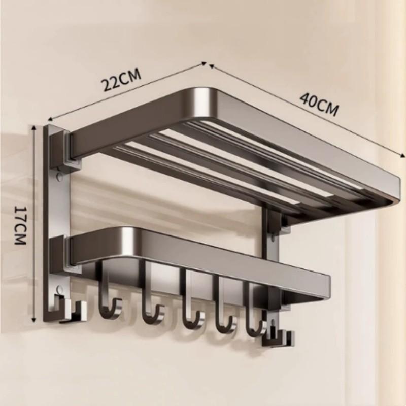 Portasciugamani da Parete Minimalista Moderno in Alluminio Spaziale con Ganci per Organizzazione del Bagno