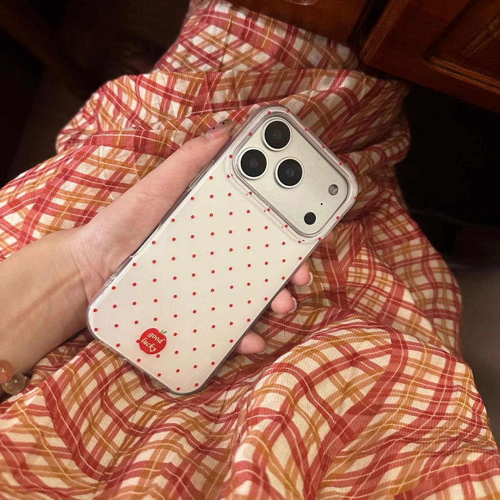 ins full screen red polka dots suitable for Apple 17Promax mobile phone case IP16/15 large hole IMD14Pro women's model