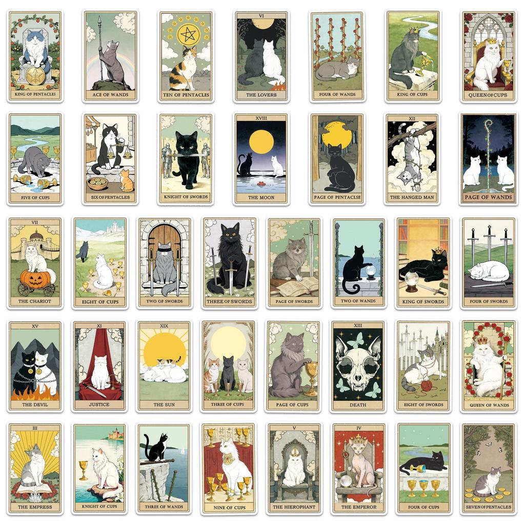 78 Cute Cat Tarot Card Stickers: Waterproof Cartoon Decor for Water Bottles and Diaries