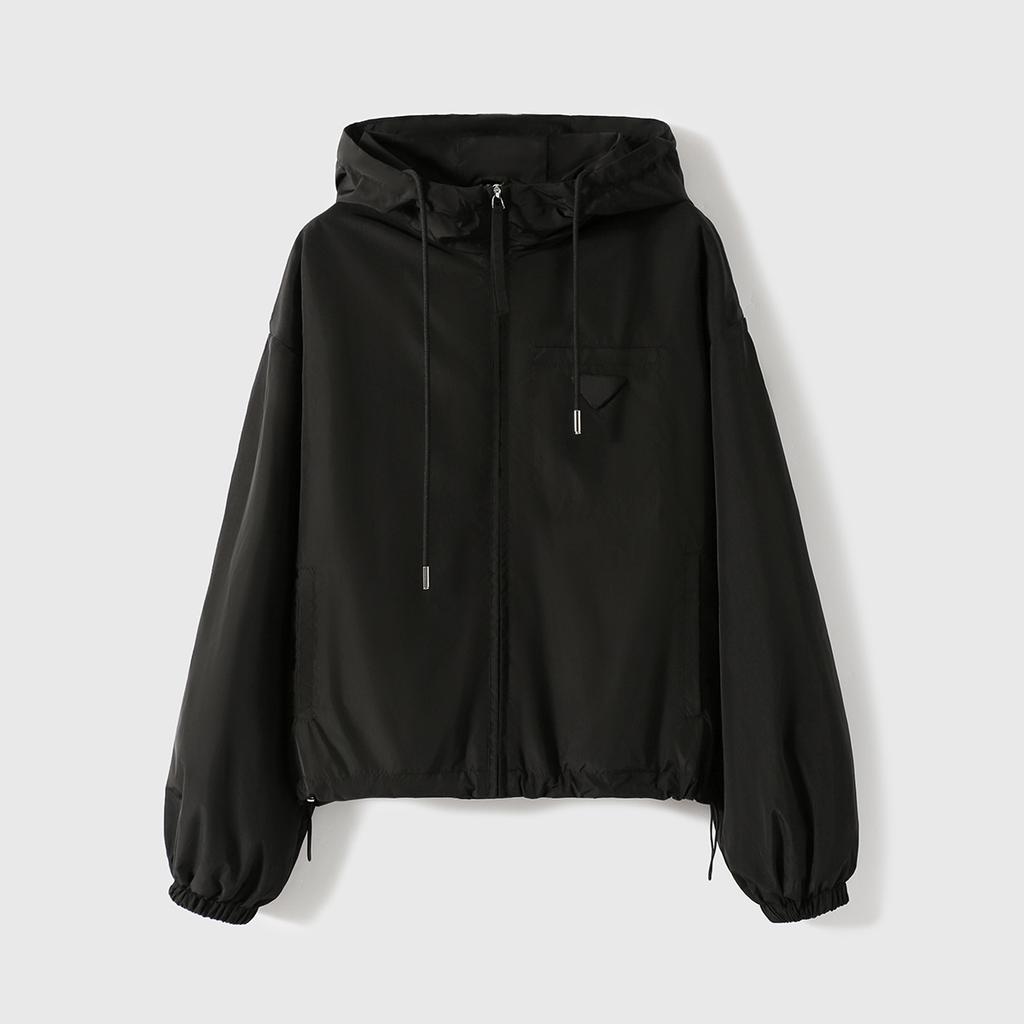 Light Anti-wrinkle Memory Fabric Casual Short Hooded Jacket Outdoor Trench Coat Jacket Women's Black Spring New