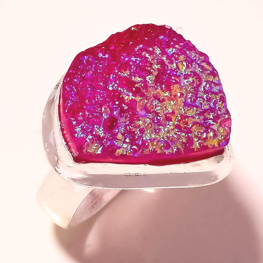 

Pink Titanium Drusy Gemstone Ring Handmade Anniversary Gift Jewelry 8 C3w47