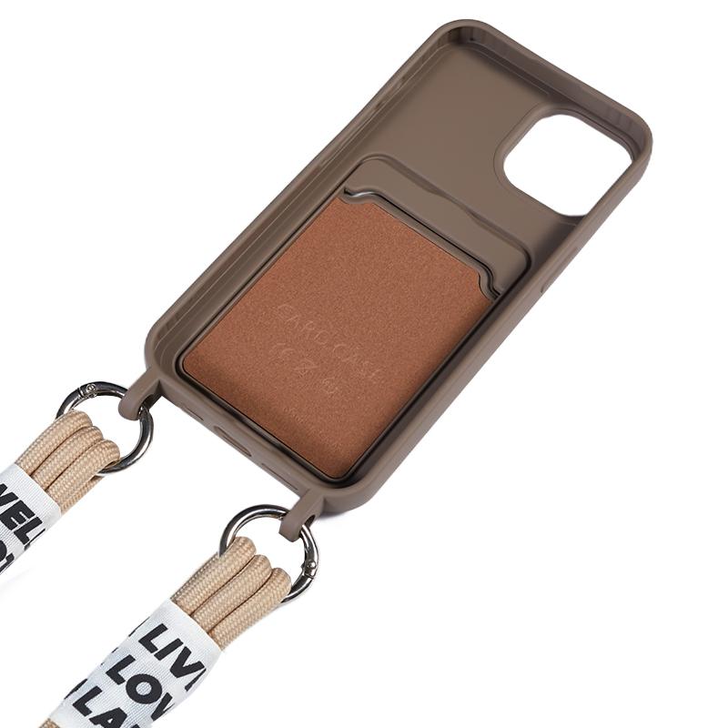 For iPhone 15 Pro Max Liquid Silicone Case Card Slot Shockproof Protective Phone Cover with Strap