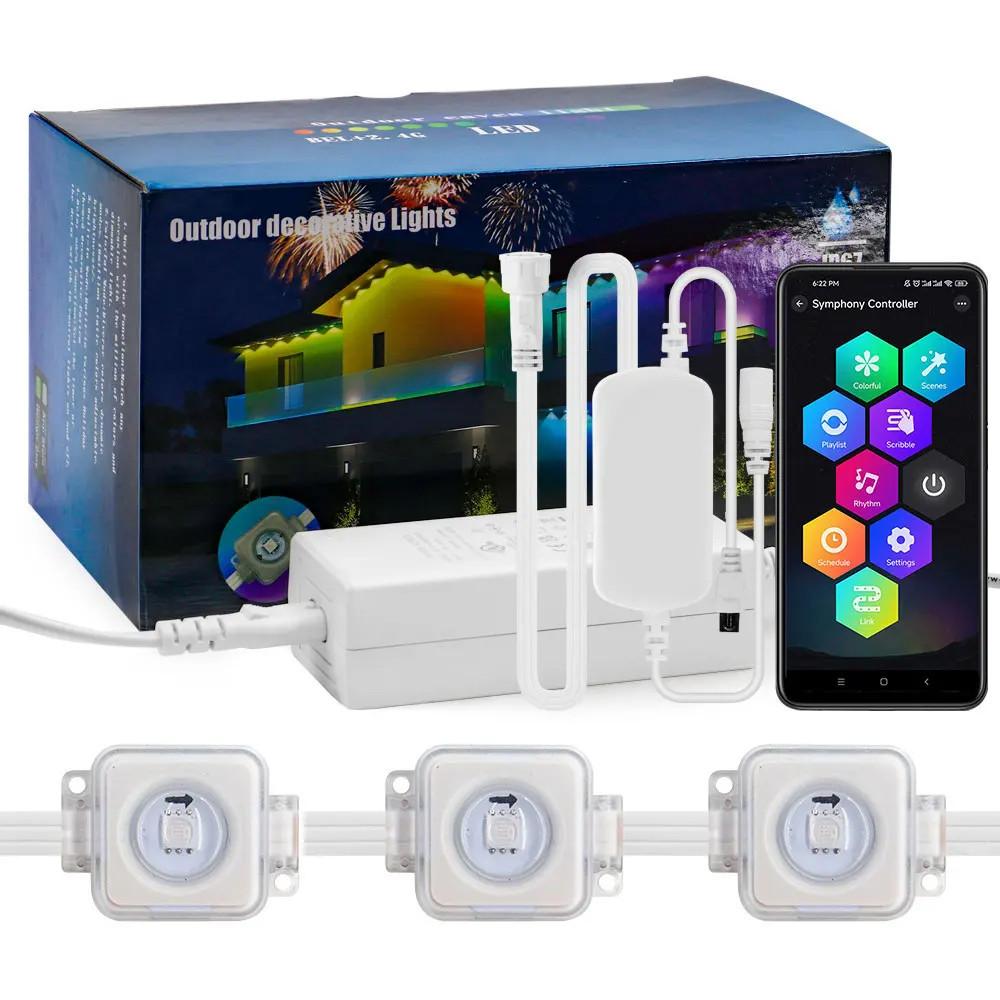 Outdoor Eaves LED Light String Kit 2.4G BEL+WIFI Controller Waterproof High Flashing Eaves Light Decor RGB Light