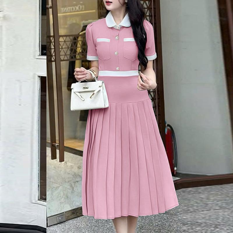 ZANZEA Women Casual Turn Down Collar Summer Short Sleeve Pleated Dress