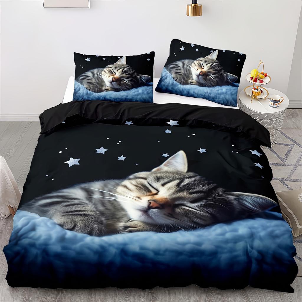 Cat Series Cute Animal 3D Digital Printing Quilt Cover Three-Piece Bedding