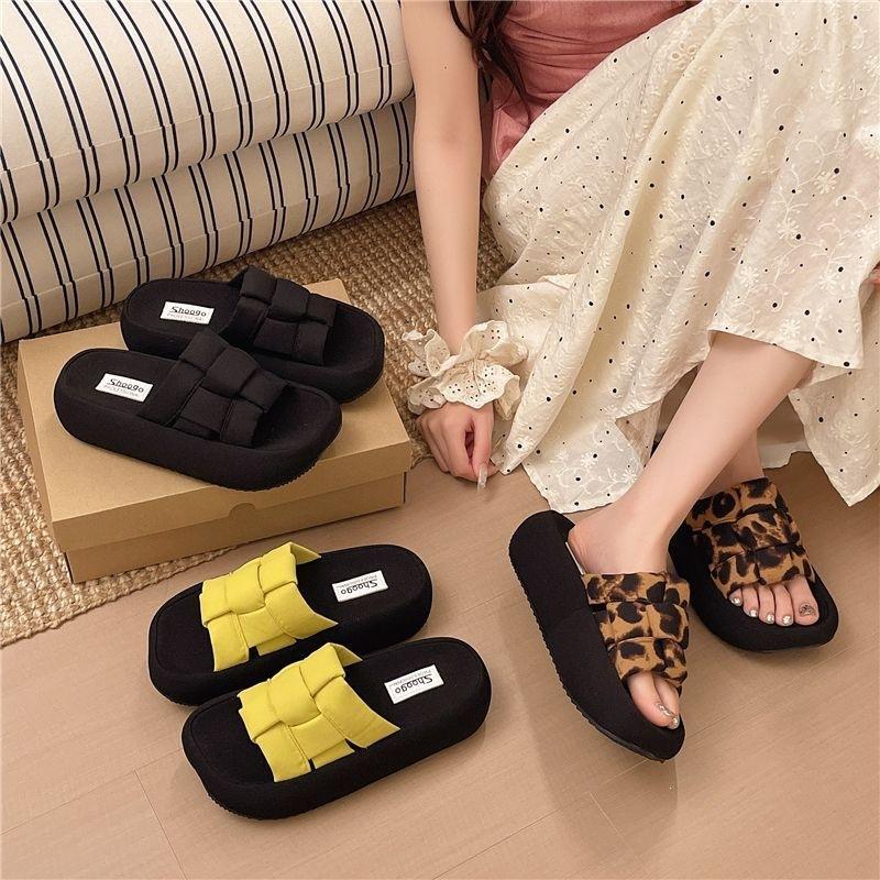Two-In-One And A Half Slippers Temperament Fashionable Outer Wear Season Thick Bottom Super Soft Leopard Print One-Word Drag Girl