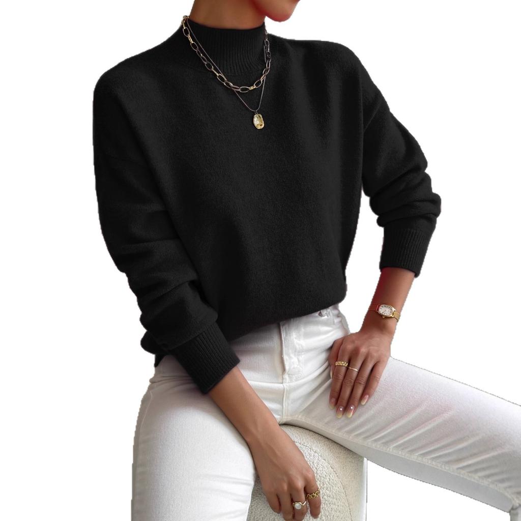 Women's Slim-Fit Ribbed Knit Mock Neck Long Sleeve Tops