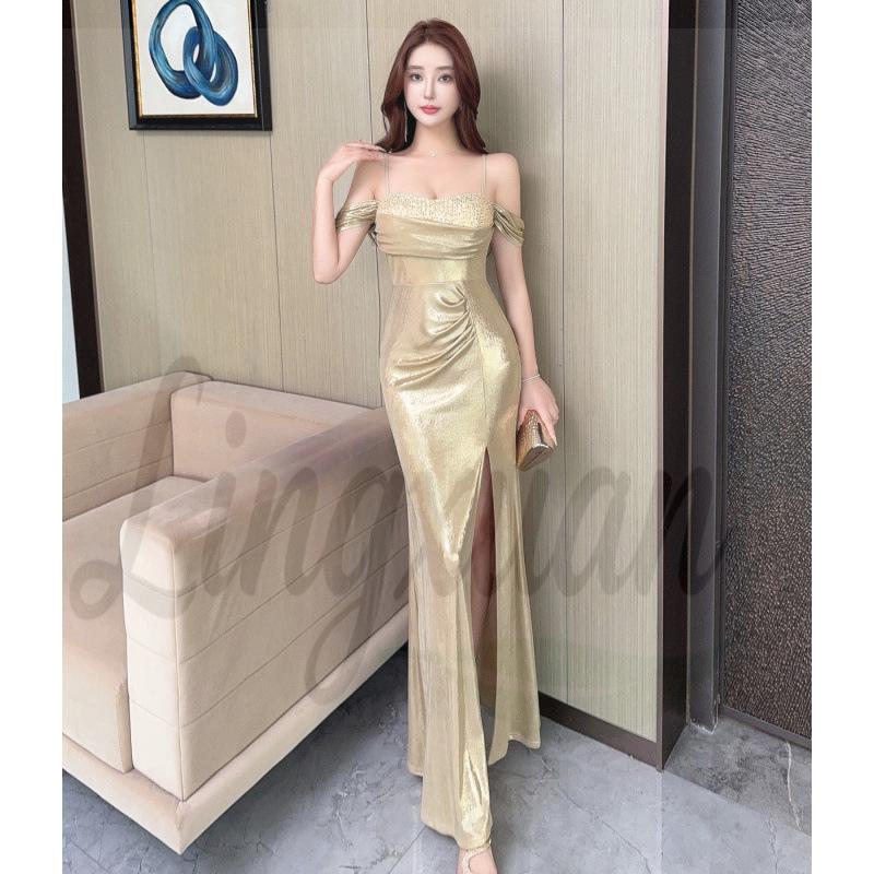 Leopard Print Deep V-Neck Maxi Dress with High Slit and Spaghetti Straps Medium шампанского