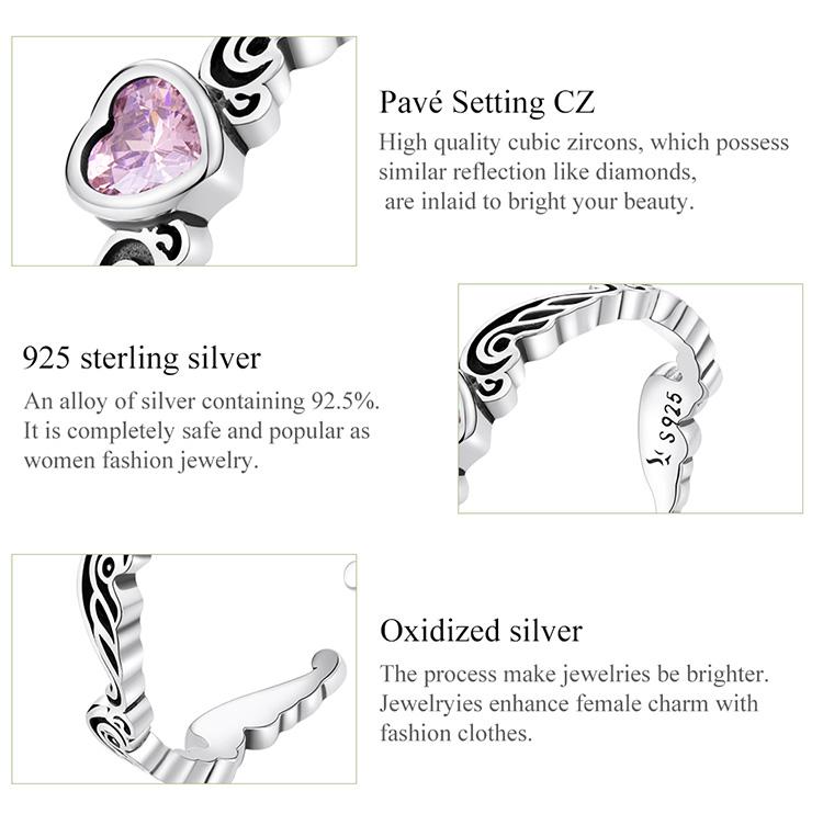 Bamoer 925 Sterling Silver Vintage Pattern Heart Ring for Women Adjustable Ring Fashion Jewelry