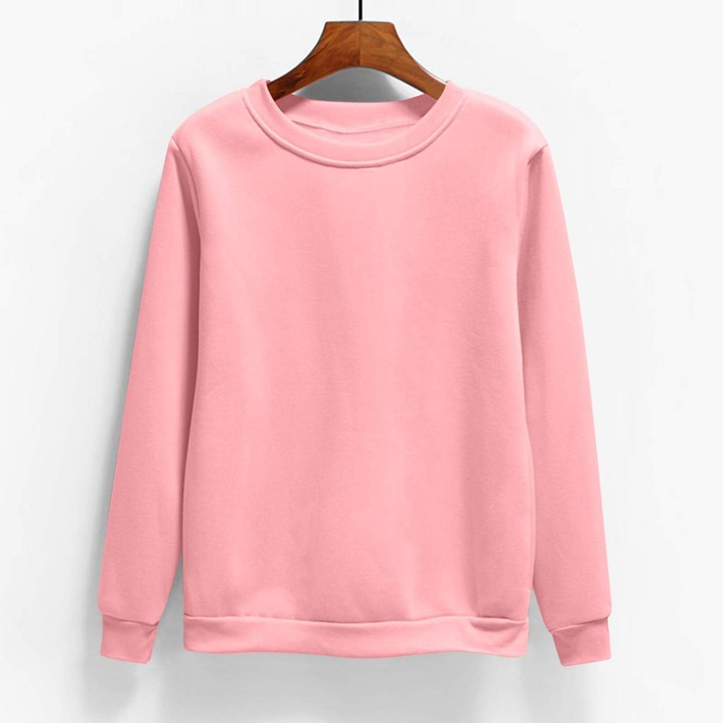 Women's Fashion Casual Round Neck Long Sleeve Fleece-Lined Solid Color Sweatshirt