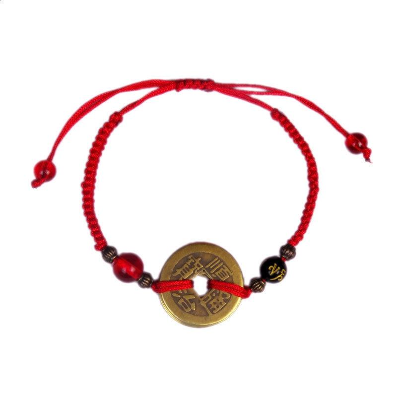 Buddhism Six Words Ancient Coin Kabbalah Red String Bracelets Lucky Protection