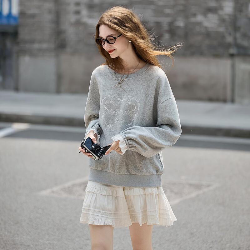 Tangshi Women's Autumn Round Neck Graphic Sweatshirt