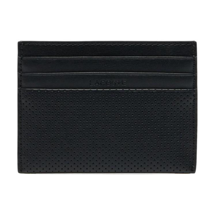 Lacoste Metal Buckle Engraved Brand Logo Hollow Leather Card Holder Men Accessories Black RC4092-000 Black
