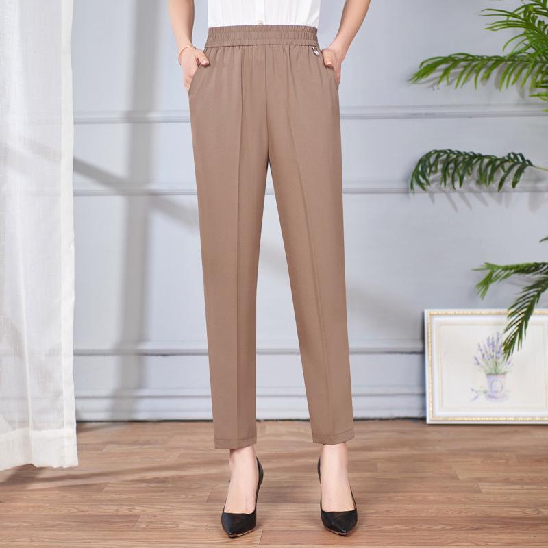Mom's Summer Thin High-Waisted Elastic Pants - Casual Straight-Leg for Middle-Aged and Elderly Women