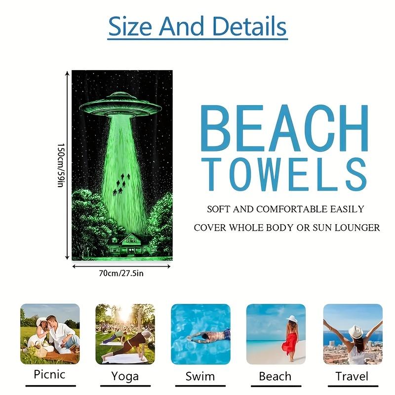 UFO Alien Beach Towel Sci Fi Print Quick Dry Microfiber Large Bath Towel For Men Women Summer Night Party Swim Pool