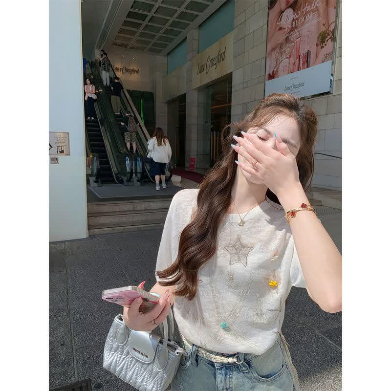 Women s Fish Rabbit Design Knit T-Shirt L