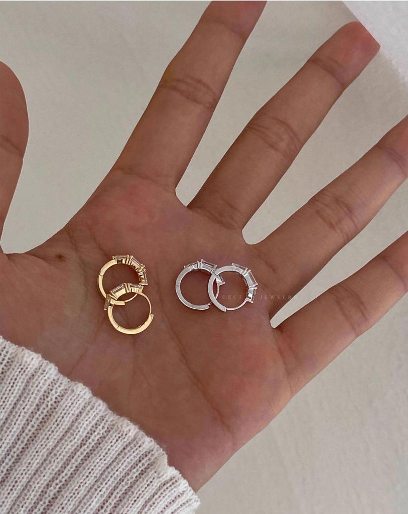 Boucles d'oreilles géométriques en argent sterling S925 et zircon - Élégantes boucles d'oreilles de luxe françaises pour femmes