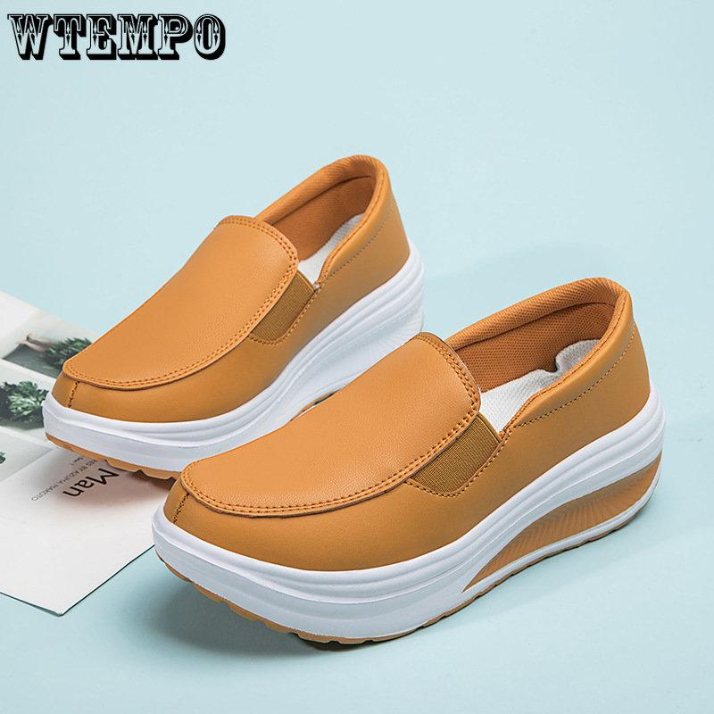 Women's Shoes Spring Genuine Leather Soft Outsole Work Shoes Female Black Swing Shoes Woman Plus Size Wedges Single Shoes