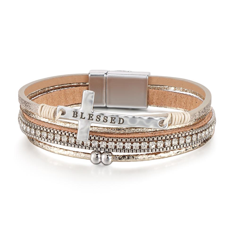 Bohemian Hand-Woven Leather Bracelet with Alloy Magnetic Clasp - Fashionable Women's Accessory