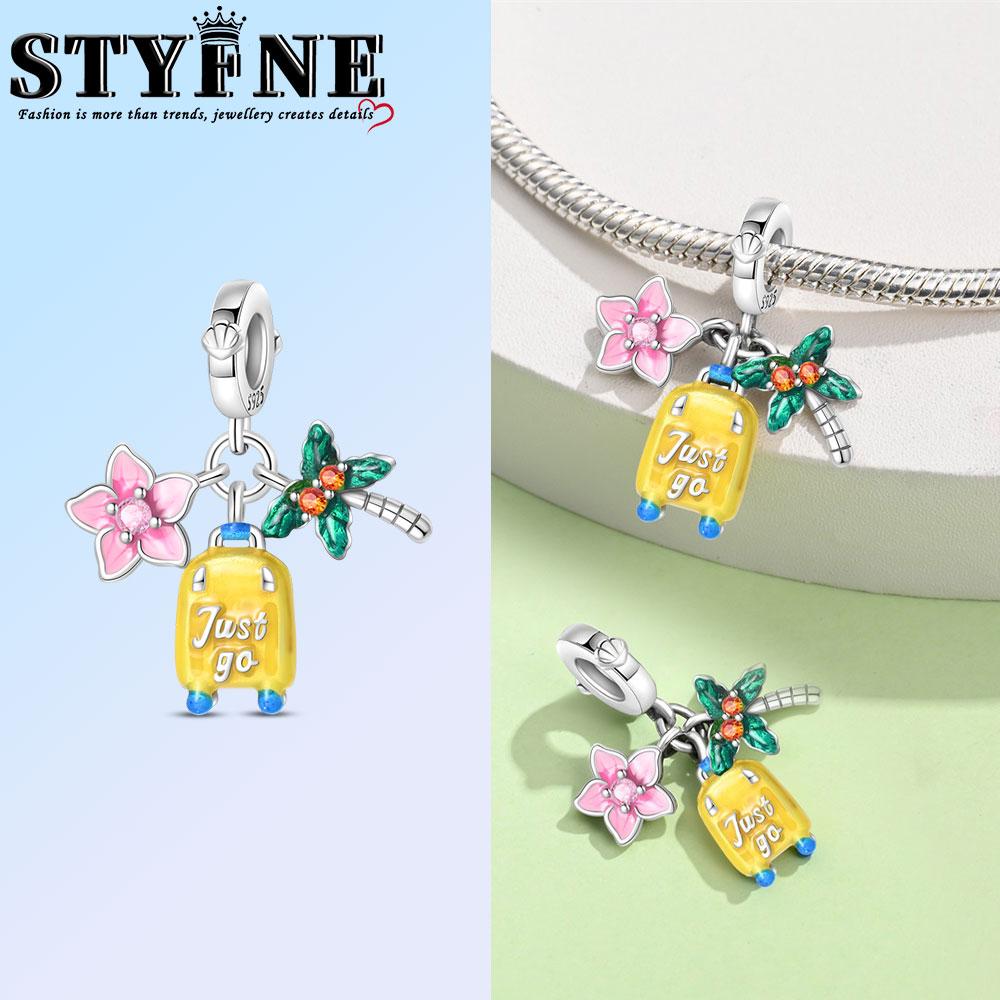 Copper Fashion Colorful Travel Luggage Charms Beads Fit Original Bracelets Diy Anniversary Jewelry For Wome