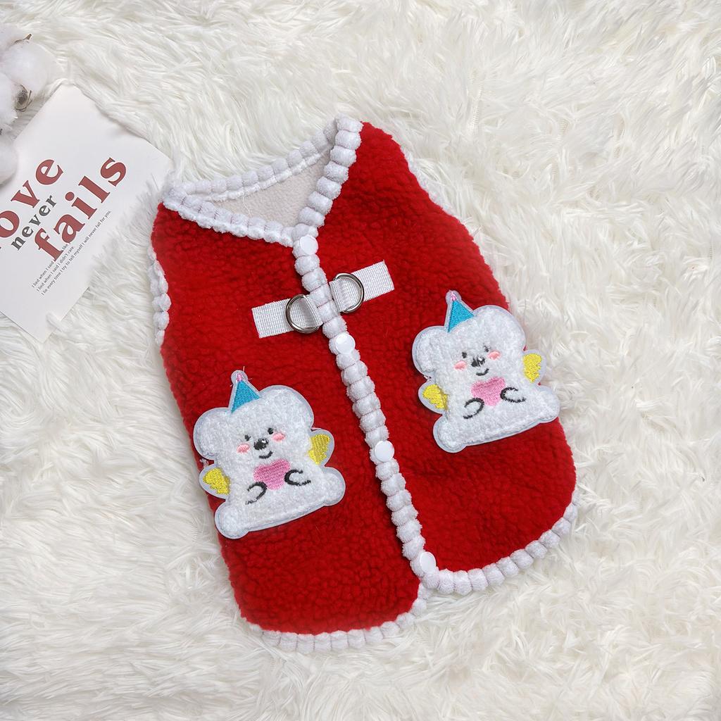 Autumn and Winter Thick Warm Plush Vest Cat Clothing Can Traction Vest New Year Small Dog Christmas Clothes Puppy Clothes