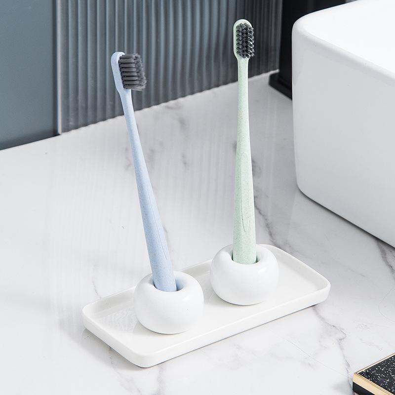 Minimalist Ceramic Bathroom Toiletries Kit with Toothbrush Holder and Mouthwash Cup