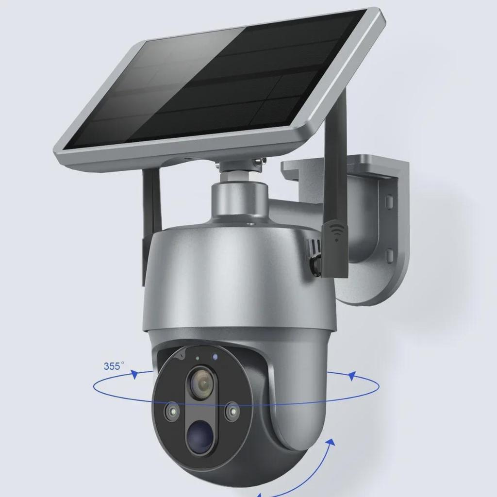 White Solar-Powered 360° WiFi Camera: 1080P Full-Color Night Vision