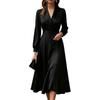 Damen-Midi-Kleid mit langen Ärmeln, Blazer-Kragen, tailliertem Schnitt und ausgestelltem Rock, elegantes Büro-Stil-Kleid für die Arbeit und formelle Anlässe