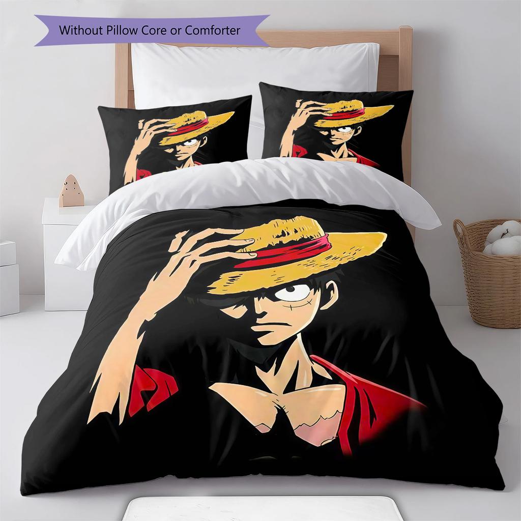 One Piece Monkey D Luffy Pattern Bedding Quilt Set Quilt Cover Pillowcase Home Birthday Gift(1 * Duvet Cover + 2 * Pillowcase, Without Core)