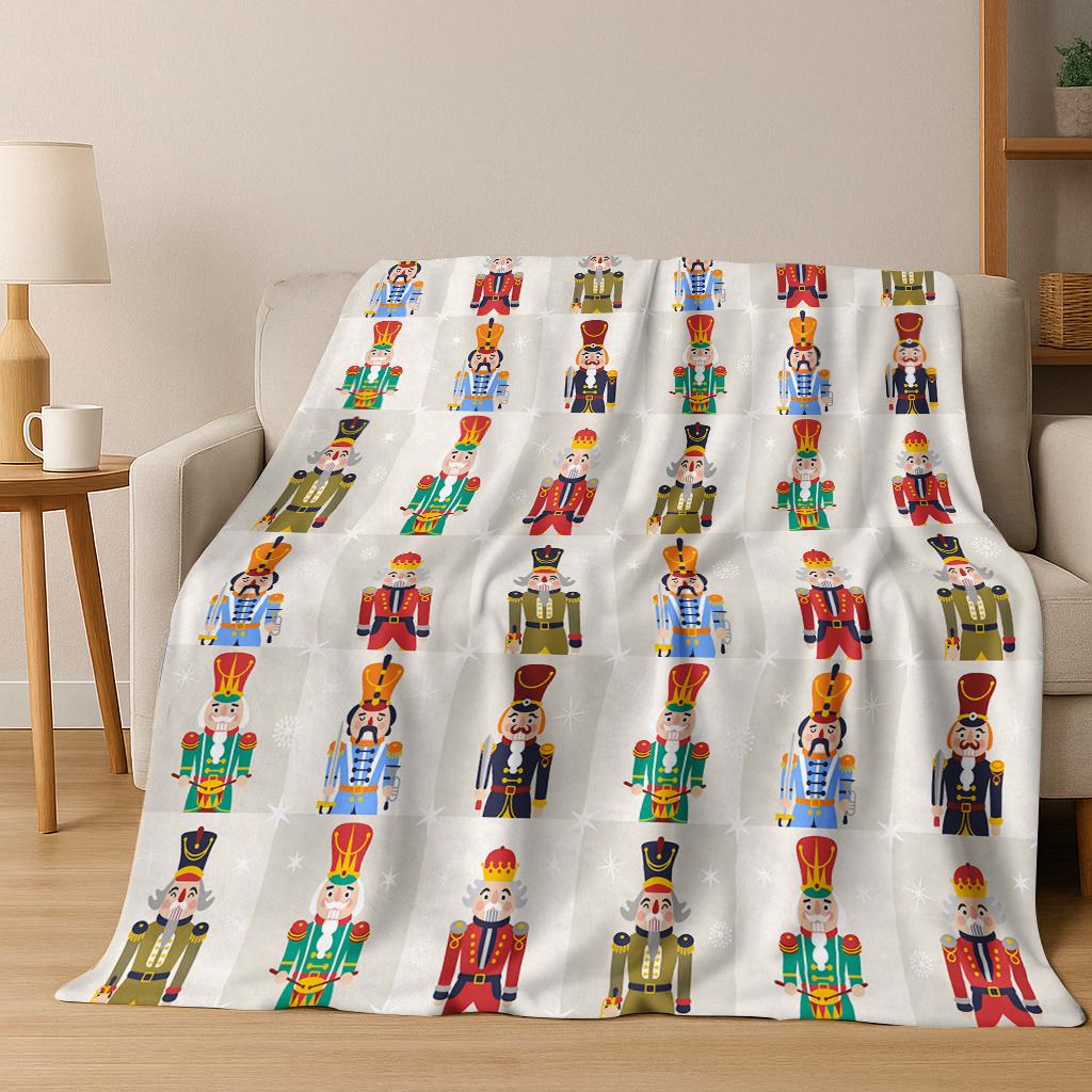 Frohe Weihnachten Baum Nussknacker Cartoon Puppe Neujahrsgeschenk Flanell Decke, Weiche Wohndecke für Zuhause Schlafzimmer Bett Sofa Kinder