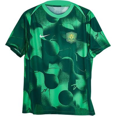 2025 Beijing Guoan Pre-Match Logo Round Neck Training Slim Fit Short Sleeve Football Shirt Men Shirts Green HM5716-302