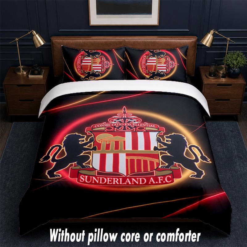Set Biancheria da Letto Design Calcio Sunderland 1 Copripiumino + 2 Federe Morbido Traspirante Biancheria da Letto per la Casa