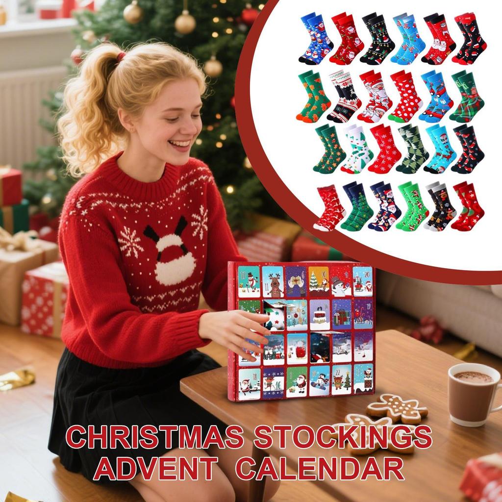 2025 Christmas Countdown Calendar Christmas Winter Home Supplies 24 Days Countdown Calendar Novelty Socks for Men Women
