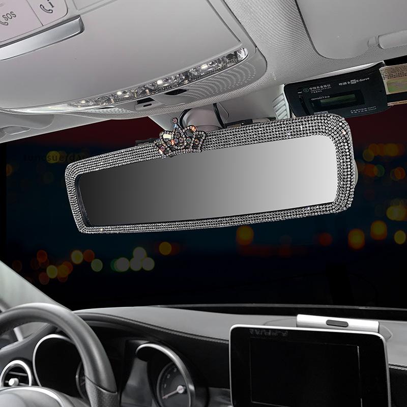 2022 Crown Car Rear View Mirror Cover Decor Charm Crystal Auto Rear View Mirror Diamond Car Bling Accessories for Woman