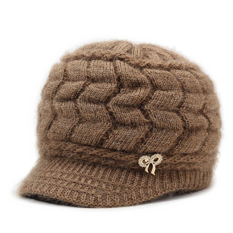 Autumn Winter Women's Hat Thick Wool Hat with Duck Tongue Middle-Aged and Elderly Knitted Hat Mother Hat Pullover Hat