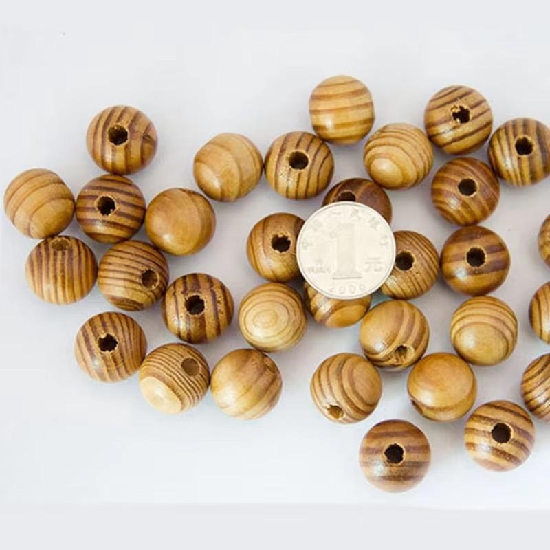 Redondo 6mm 8mm 10mm 12mm 14mm 16mm 18mm 20mm 25mm Madera Rayada Natural Suelto Cuentas para Manualidades DIY Artesanía en Madera Accesorios para Hacer Joyería