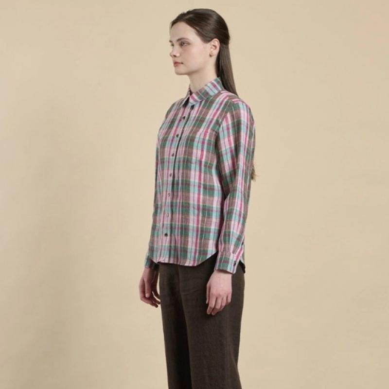 Bcbg One Pocket Linen Check Blouse B6m3b405