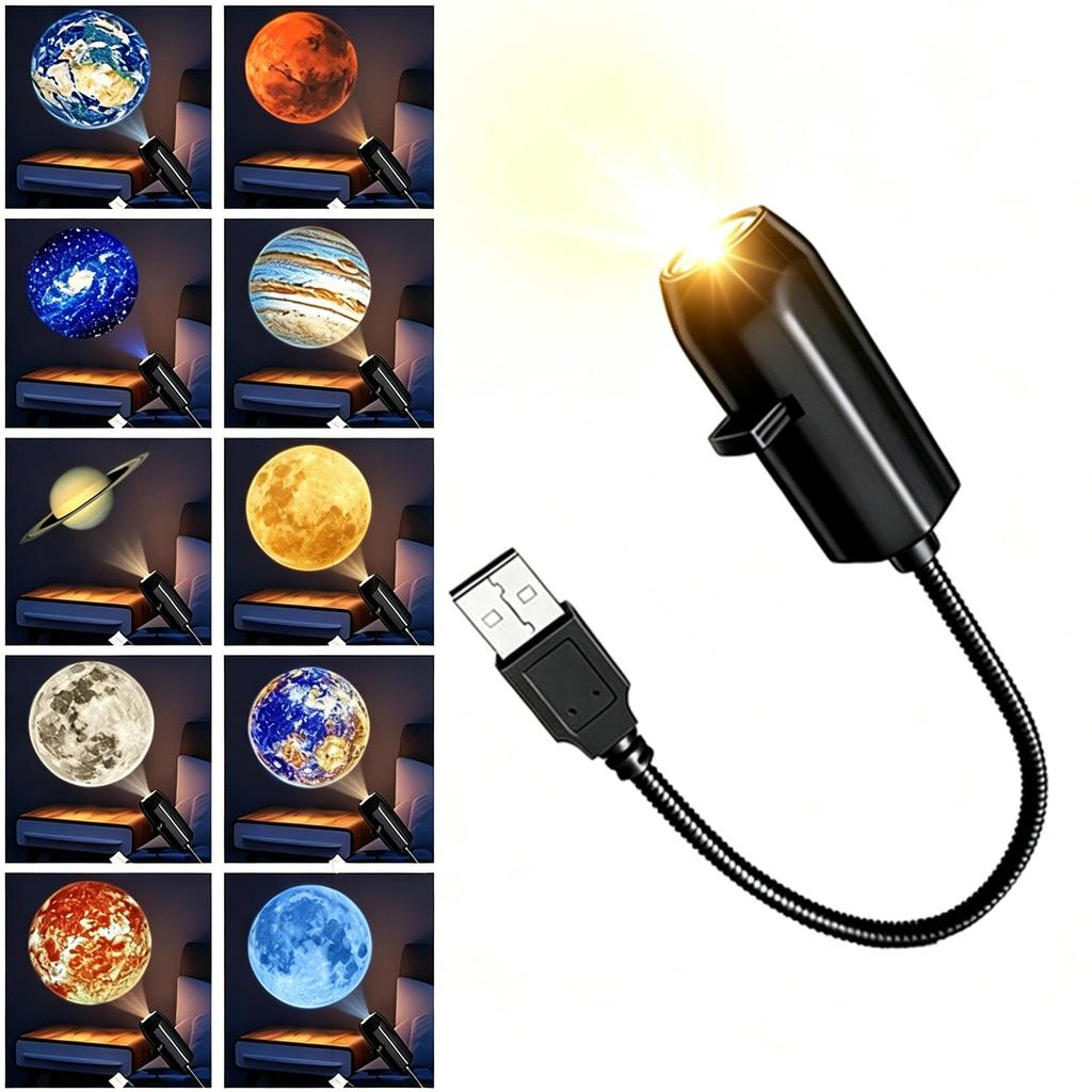 USB-Powered Starry Sky Projection Light, 10 Interchangeable Projection Patterns, 360° Rotating Stars, Night Light & Indirect Lighting for Car,