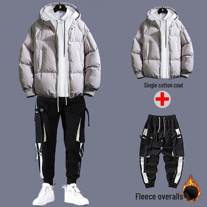 Men's 2020 Autumn/Winter Thick Cotton Three-Piece Suit: Winter Coat with Plus Velvet Sweater
