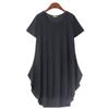 Cross-Border Foreign Trade Casual Minimalist Summer New Round Neck Dark Blue Loose Short Oversleeves Front Short Back Length Dress