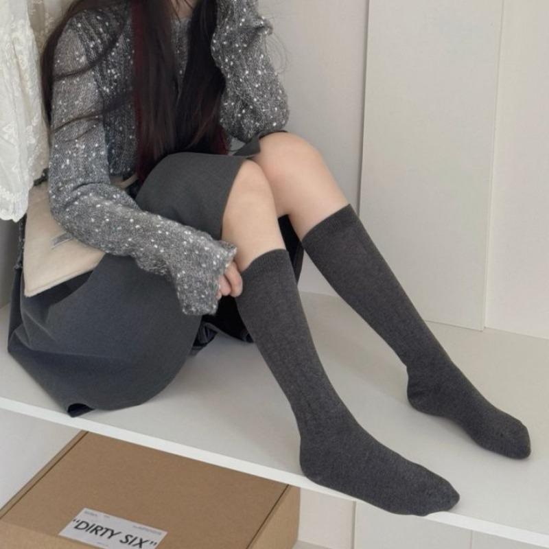 Trendy Ballet-style Solid-color Calf Socks, High Thigh-high Socks for Slimming, Striped Pressure Socks Paired with Skirts, Pile Socks